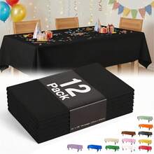 Plastic Table Cloth Disposable 12 Pack, 54 X 108 Inch Table Cloths, Halloween Party Decorations, Summerween Decor, Halloween Tablecloths, Rectangle, Plastic Cover, Waterproof, Black - Black Tablecloth - View 12