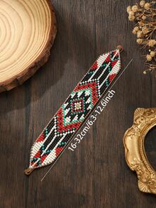 Vòng tay dệt thủ công, phong cách Bohemian, vòng tay thời trang cho nam và nữ, vòng tay đôi, họa tiết hình thoi hình học, bất đối xứng, phù hợp để đeo hàng ngày, dự tiệc, quà tặng dịp lễ, màu đen và đỏ, vòng tay cá nhân hóa. - màu đen - Xem 5