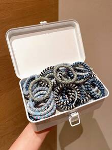 10pcs Light Blue Beaded Elastic Hair Ties, Stylish Scrunchies For Ponytail, Bun, Casual & Sports Hairstyles, Durable & Non-Damaging, Suitable For All Seasons, Daily Wear, Gift For Her,Festival,Party - Baby Blue - View 8