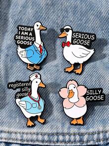 4 chiếc ghim cài hình ngỗng ngộ nghĩnh, huy hiệu hoạt hình hình ngỗng nghiêm túc dành cho y tá, phụ kiện độc đáo - Nhiều màu - Xem 3