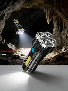 1 PC Strong Light 4LED Flashlight With COB Side Lights, 4 Modes Of USB Charging, ABS Material, Camping Tools - Black - View 5