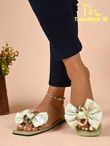 TreadWell W 2026 Summer New Flat Sandals For Women, Bow Design Cute Style Suitable For Outings, Dates, Parties, Soft And Comfortable - Green - View 6