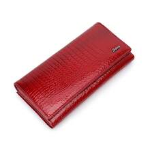 Women's Full Genuine Leather Wallet, Patent Leather Pattern, High-End Feel, Large Capacity Clutch Bag - Red - View 7