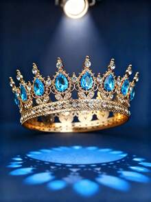 Baroque Style Rhinestone Inlaid Crown, Luxurious Round Crown Headpiece, Elegant Bridal Wedding Dress Accessory, Party Festival Headwear - Multicolor - View 10