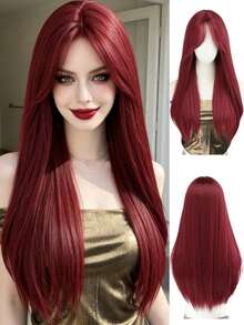Wig Panjang Lurus Modis 26 Inci, Warna Merah Anggur, Putih, Hitam, Bahan Serat Cokelat, Cocok untuk Pemakaian Sehari-hari Wanita, Tahan Panas, Gaya Alami untuk Pesta & Cosplay (Perhatikan Cara Pemakaian dan Perawatan. Karena Perbedaan Pencahayaan dan Sudut Saat Pemotretan, Mungkin Ada Sedikit Perbedaan Warna Antara Produk Asli dan Gambar.) - MultiWarna - View 11