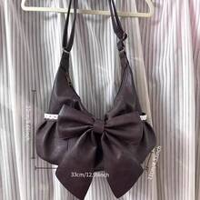 Sac fourre-tout vintage marron avec détail de nœud en dentelle délicat et ceinture à nouer, sac à main spacieux et élégant pour femme. Design léger dans un style rétro littéraire, peut être porté de manière flexible comme sac à bandoulière ou sac bandoulière. - Tabac - Voir 4
