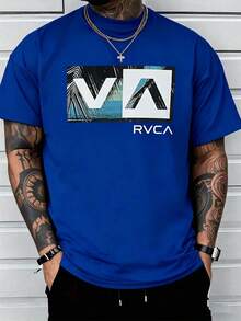 Men Red Crew Neck T-Shirt Tropical Palm Tree Ocean Graphic Box Print Short Sleeve West Coast Surf Casual Streetwear Tee - 寶藍色 - 查看 10