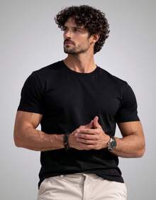 Men's Egyptian Cotton T-Shirt With Elastane, Slim Fit, Premium Egyptian Cotton Knit - 黑色 - 查看 9