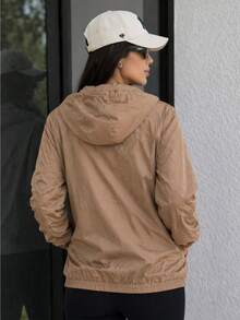 Women's Waterproof Windbreaker Jacket, Lined, Casual Fabric, Zipper, Nightwear, Airport Travel, Autumn/Winter - 卡其色 - 查看 3