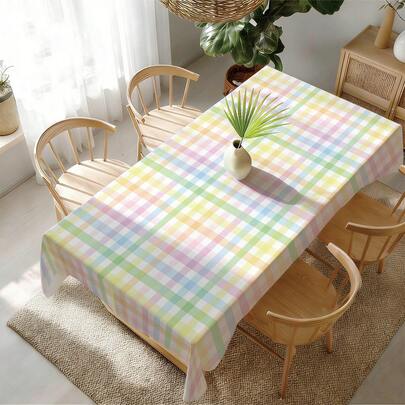 MEMNUN 1pc Colorful Plaid Printed Tablecloth, Playful & Vibrant Dining Table Cover, 55.12*86.61in(140*220cm)/55.12*70.87in(140*180cm)/55.12*55.12in(140*140m)/35.43*55.12in(90*140m), Made Of Waterproof & Stain-Resistant Polyester, Suitable For Picnic, Camping, Party, Buffet, Home Decor, Table Decoration