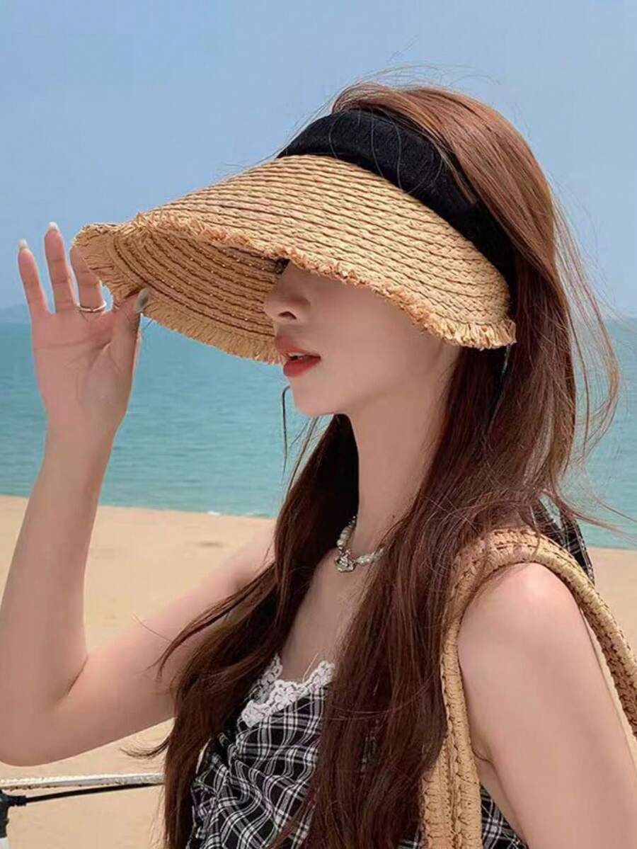 Women's Straw Hat, Large Brim Sun Protection Hat, Summer Vacation Beach Hat - Multicolor - View 1