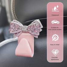 1pc Sparkling Rhinestone Bow Car Headrest Hook | Rear Seat Storage Hook | Can Hang Bags, Shopping Bags And Other Items | Fashionable Rhinestone Embellished Design | Secure And Non-Slip | Suitable For Sedans, SUVs And Trucks | Space-Saving And Keeps Car Interior Tidy | Fashionable And Cute Essential For Women | Hot-Selling Car Interior Storage Solution And Gift - Multicolor - View 5