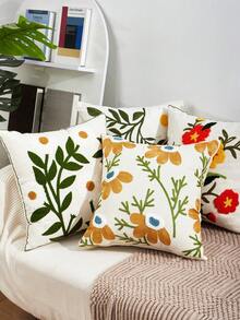 1pc Spring & Summer Floral Embroidery Decorative Pillow Cover, 17.7inch*17.7inch, Pillow Insert Not Included - Flowers 3233 - View 3