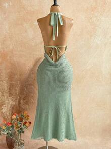 Women's Sexy Romantic Vacation Halter Tie-Up Patchwork Cup Metallic Floral Decor Plunging Dress, Suitable For Beach, Cruise, City Holiday, Dates, Music Festivals, Boho Style Beach Vacation Dress Pink Dress Hibiscus Dress Beach Club Outfit Pink Beach Outfit,Island Vacation Outfit,Party Outfit,Retro Dress,Retro Outfit, Music Festival Outfit,Boho Vacation,Valentine's Day Outfit,Beach Cruise Vacation Outfit,Party Outfit, Retro Crochet Dress, Retro Set, Music Festival Outfit, Beach Club Dress ,Summer Dress - 藍色 - 查看 2