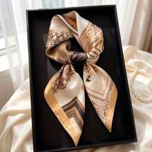 1 chiếc khăn vuông/khăn bandana kiểu retro sang trọng, chất liệu giả satin, in họa tiết hoa, kích thước 27,6 inch, thời trang, đa năng dành cho nữ, khăn choàng nhẹ mềm mại như lụa, phụ kiện tóc, phụ kiện, phụ kiện ngày lễ - Lạc đà - Xem 1