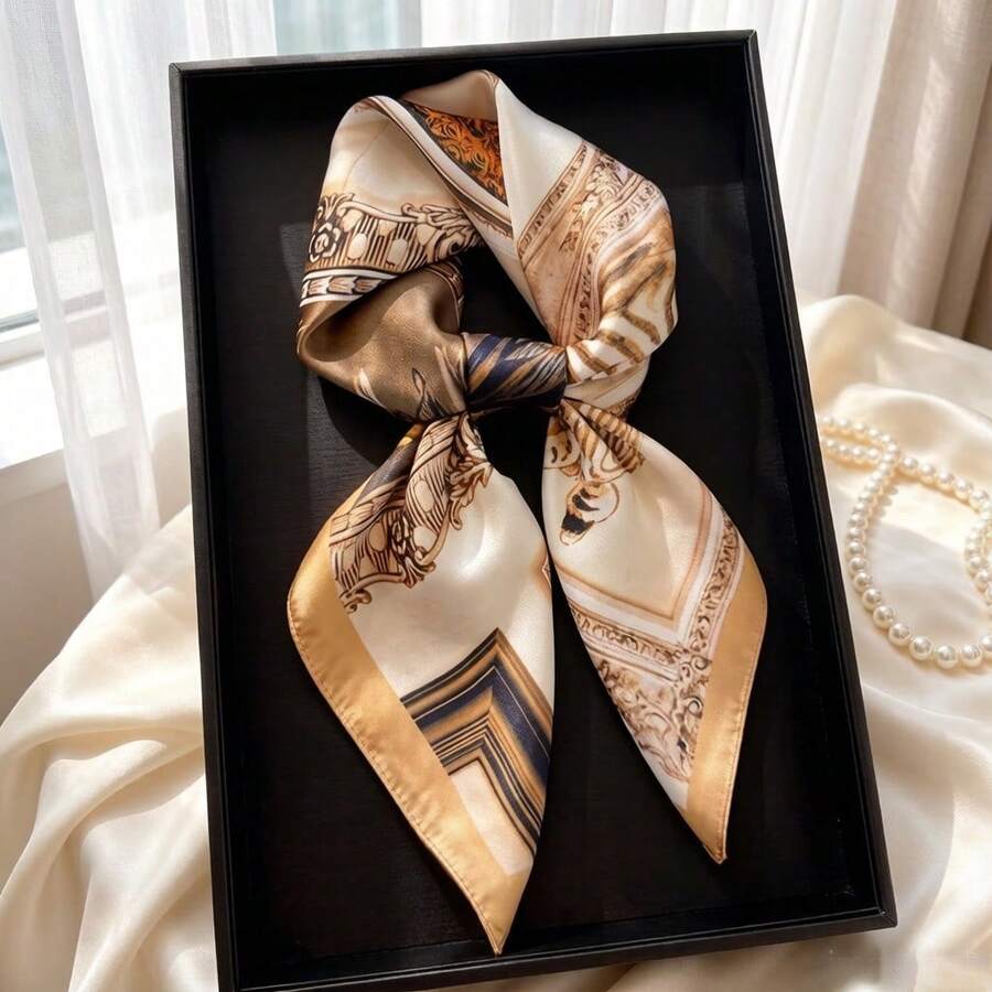 1 chiếc khăn vuông/khăn bandana kiểu retro sang trọng, chất liệu giả satin, in họa tiết hoa, kích thước 27,6 inch, thời trang, đa năng dành cho nữ, khăn choàng nhẹ mềm mại như lụa, phụ kiện tóc, phụ kiện, phụ kiện ngày lễ - Lạc đà - Xem 1