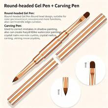 5pcs Double-Ended Nail Art Brushes, Multi-Functional Nail Tools Suitable For Beginners, Can Be Used For Line Drawing, Carving And Nail Gel Application - Gold - View 3