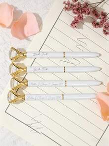 Customizable Diamond-Shaped Metal Pen, Laser Engraved Personalized Ballpoint Pen, Customized Wedding Bride/Bridesmaid Check-In Pen, Luxury Wedding Signature Book Pen With Crystal Rhinestones - Multicolor - View 2