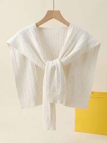 1 Piece Knit Vest, Fashionable Lightweight Shawl For Spring And Summer, Versatile Women's One Shoulder Cape - Small White Eight-character Pattern - View 3