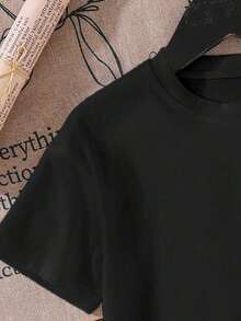 Modern Minimalist T-Shirt For Young Girl, Casual, Elegant, Comfortable, Simple, Fashionable, With Floral, Letter And Star Print, Short Sleeve, For Spring, Summer, School, Campus, Summer Vacation At University. - 黑色 3 - 查看 4