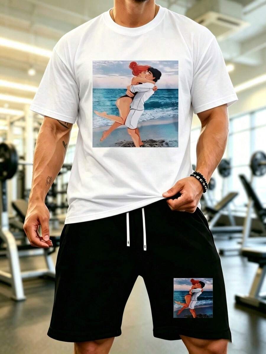 Mens 2 Piece Outfits Graphic Tees Men Shirts Female T-Shirt Princess Mermaid Ariels Printed T Shirt Wowowomen Summer Casual Harajuku Tshirt Funny Short Sleeve Girl Top Tee - Đen và trắng - Xem 1