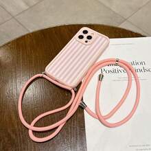 Convenient Lanyard Phone Case With Adjustable Lanyard And Shoulder Strap, Vibrant Pink Vertical Striped, Lightweight Shockproof TPU Protective Case For Apple Phones - Multicolor - View 3