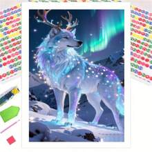 1件套钻石画套装,适合成人和初学者,精美极光雪狼图案,全钻刺绣手工艺术品,家居办公室墙面装饰 - 圓鑽 - 查看 4