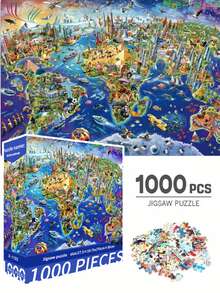 1000片世界地标主题拼图，尺寸70厘米 x 50厘米，油画风景，成人减压，装饰艺术品，完美礼物之选（情人节、生日） - 彩色 - 查看 16