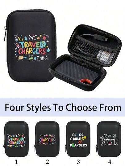 1pc Portable Mini Storage Bag Printed With The Word "Charging" And Charger Image, Drop-Proof Digital Bag, Mobile Phone Charger Data Cable Organizer, Zipper Around Walletstorage Case Cable Bag, Electronic Bag, For Storing Earphones, Jewelry, Loose Change, For Business,Travel, Office, Four Styles To Choose From, Suitable Birthday Gift, Back-To-School Gift, Wedding Accessory, Mother's Day Gift, A Must-Have Item For Spring And Summer