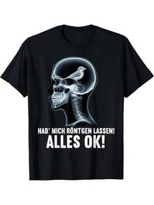 Lustiges Skelett-Grafik-T-Shirt für Männer - Sarkastische deutsche Botschaft: Hab Mich Rontgen Lassen!Alles ist in Ordnung!Schwarz mit weißem Aufdruck - Strapazierfähiges Alltags-T-Shirt für Fans von Dark Comedy - Schwarz - Übersicht 2