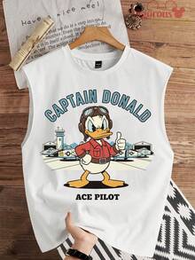 Disney Captain Donald Ace Pilot Retro Summer Tank Top - 白色 - 查看 1