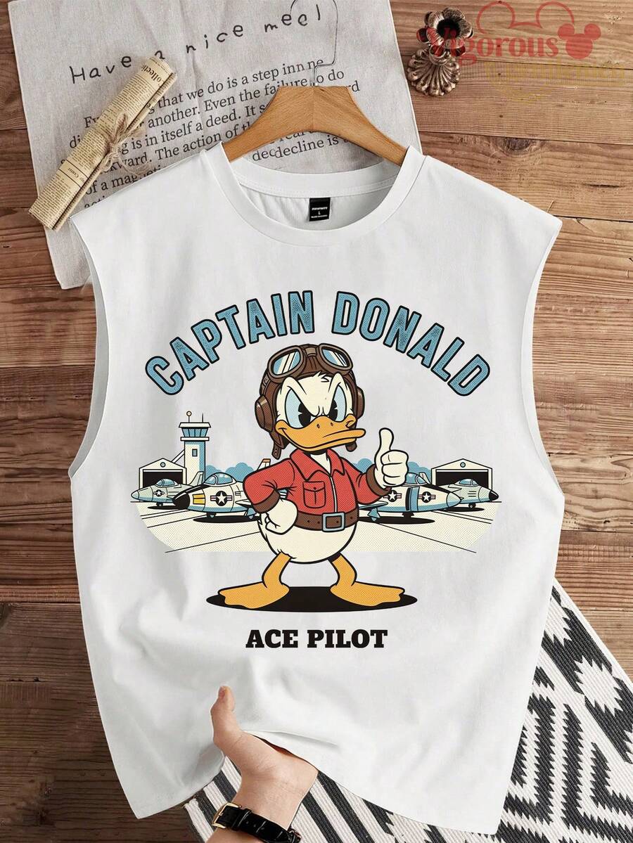 Disney Captain Donald Ace Pilot Retro Summer Tank Top - 白色 - 查看 1