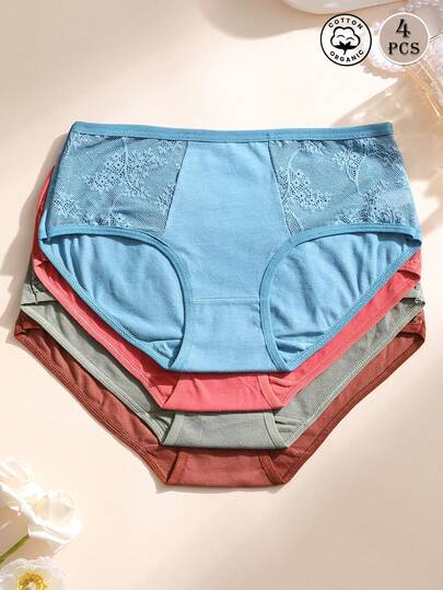 Bộ 4 quần lót nữ cotton cạp thấp không đường may, phối ren gợi cảm, áo ngực thể thao thoải mái với chức năng nâng đỡ vòng ba và nâng mông.