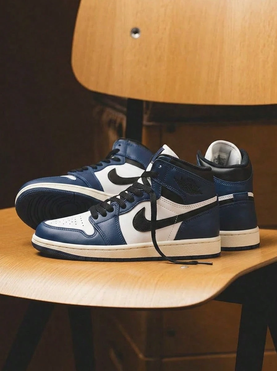 Giày thể thao trẻ em Air Jordan 1 High OG Older Leather cao cấp với đệm thoải mái, thiết kế Midnight Navy cổ điển để mặc hàng ngày, mã kiểu FD1437-401 - hải quân - Xem 1