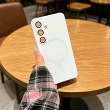 磁吸式 Galaxy A57 A37 A56 A36 A27 A26 A16 A17 A06 A07 S25 FE S26 相容手機殼 [內建相機鏡頭保護蓋] 纖薄軟矽膠防震緩衝金屬光澤軟殼，適用 S26 Ultra S25 Ultra S24 Ultra - 白色 - 查看 2