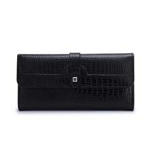 Genuine Leather Wallet Women With Snap Closure, Patent Leather Pattern, Multi-Card Slot Wallet, Phone Bag - Black - View 10