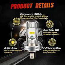 Heyword 1pc Motorcycle LED Headlight H4 With High/Low Beam Bulb, S2 BA20D P15D H6 Headlight Bulb, 12V White Fog Light, Suitable For Electric Bicycle And Motorcycle Modification, Battery Not Included - BA20D/H6 (12-85V) - View 6