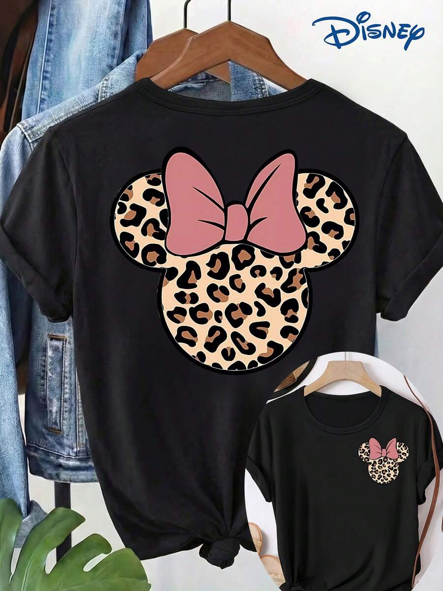 Women'S Short-Sleeve T-Shirt With Double-Sided Printing, Featuring A Cartoon Image Of Minnie Mouse From Disneyland. This Casual And Stylish Round-Neck Tee Is Slightly Stretchy, Non-Transparent, Made From Easy-Care Material - màu đen - Xem 1