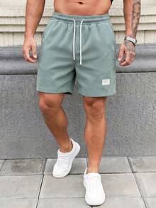 Retro American Light Blue Corduroy Shorts, Men's Loose Drawstring Casual Bermuda Shorts - Mint Green - View 2