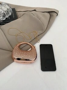 Nuevo mini bolso de mano de acrílico, cartera de moda, bolso de noche en forma de media luna personalizado con correa de cadena - Champán - Ver 3