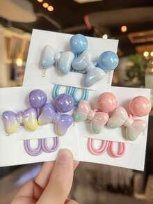 6pcs/Set Girls' Random Color Ombre Bowknot Elastic Hair Ties, Ponytail Holders, Non-Damaging - Multicolor - View 4