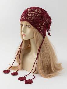 1 chiếc mũ len móc rỗng giữ ấm tai thời trang nữ mùa xuân/thu, phù hợp với phong cách boho hàng ngày. - A - Xem 5