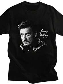 Blouses For Women Custom French Rock Legend Johnny Hallyday T Shirts For Men Women Pure Cotton Tees Tshirts Casual T-Shirt - 黑色 - 查看 1