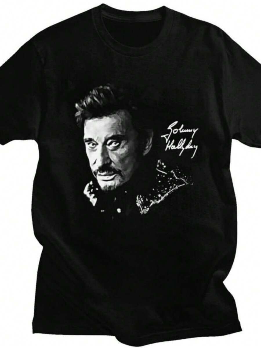 Blouses For Women Custom French Rock Legend Johnny Hallyday T Shirts For Men Women Pure Cotton Tees Tshirts Casual T-Shirt - 黑色 - 查看 1