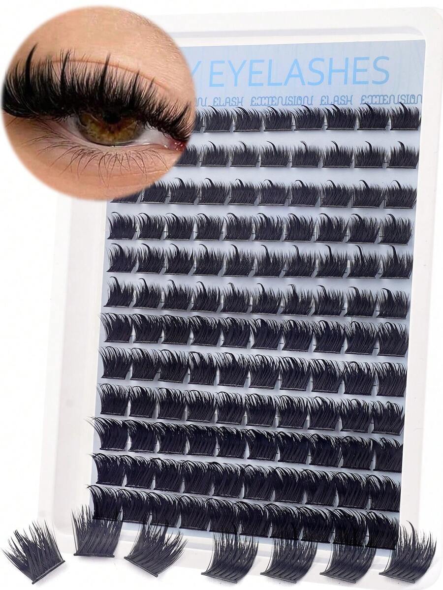 Pestañas postizas falsas agrupadas 300D+ (Largo 6-18mm) - Estilo Peak D Curl 120 grupos. Pestañas postizas falsas de grupo único densas, adecuadas para extensión de pestañas Peak DIY, extensión de pestañas de estilo de dibujos animados; Material de pelo de visón falso, diseño de raíz reforzada