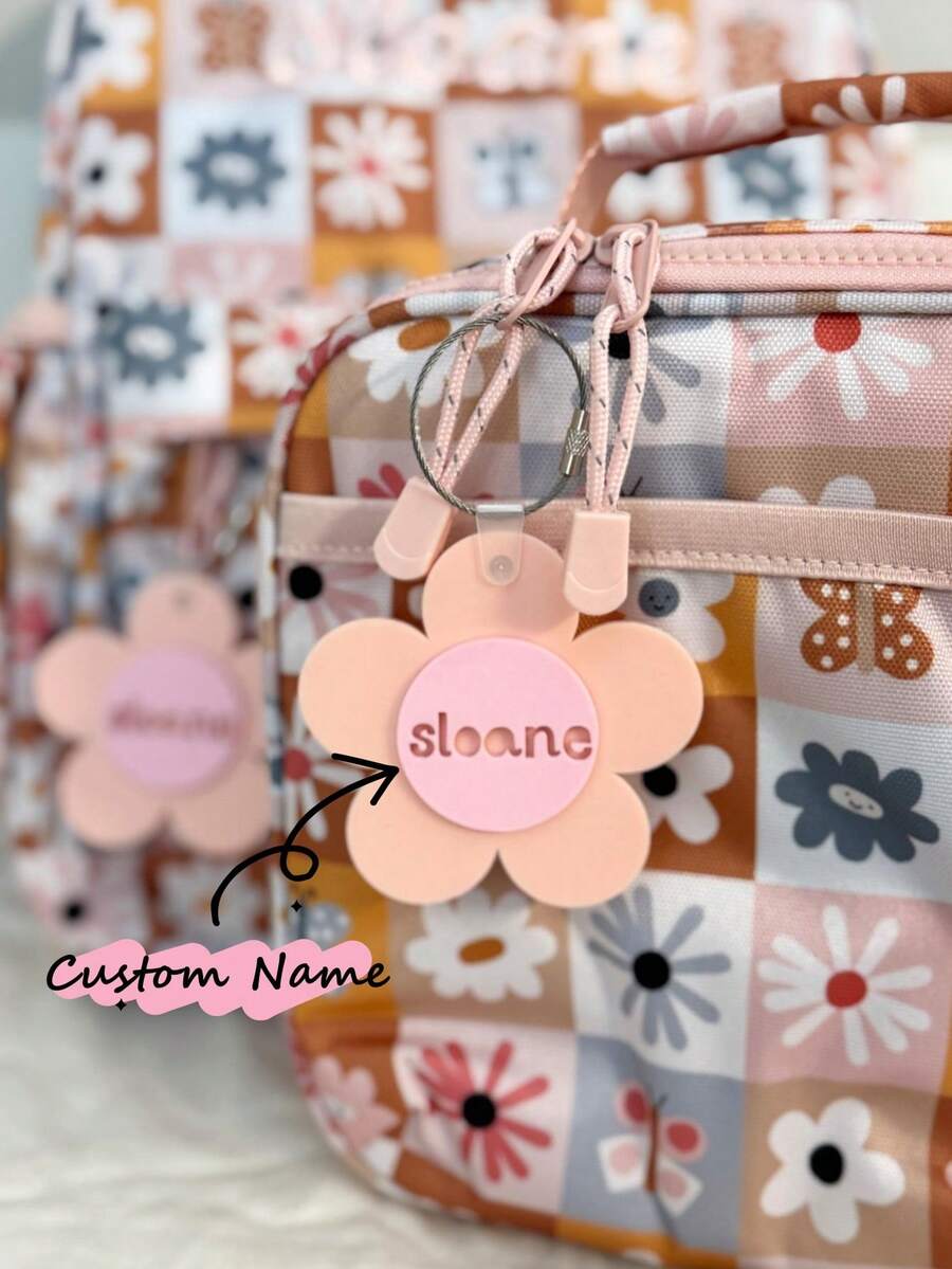 Personalized Backpack Tag, Diaper Bag Tag, Name Keychain, Kids Tag, Lunch Box Tag, Backpack Name Tag, Flower Keychain, Acrylic Name Tag - Flower Ornaments - View 1