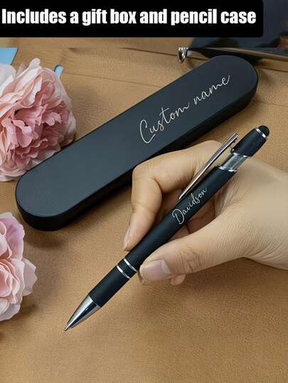 Customized Personalized Metal Ball Pen Set, Includes Teacher's Pen, Neutral Design, Gift Box Included, Suitable For Gifting To Friends, Classmates And Family, Great For Creative Writing, Black, Ideal For Christmas, Home And Office Use