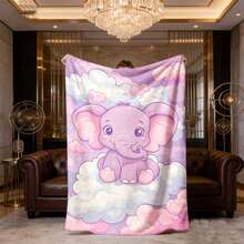 1 Cute Elephant Flannel Blanket - Lightweight, Soft, And Warm, With A Digital Print, Suitable For Sofa, Bed, Office, Camping, And Outdoor Use - All-Season Polyester Fiber, Machine Washable, Comfortable For Home. - White - View 2