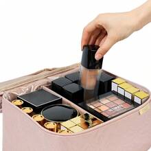 Bolsa de Maquillaje de Viaje Doble Capa con Correa Organizador Grande para Cosméticos - Rosa - Ver 4