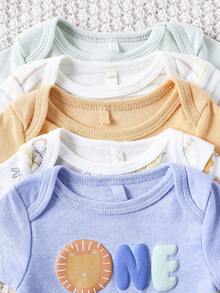 DILAVEL 5 piezas Nuevo mono triangular para niños y bebés con patrones bordados de animales elefantes, patrones a rayas lindos en colores frescos para uso al aire libre en todas las estaciones - Celeste - Ver 4